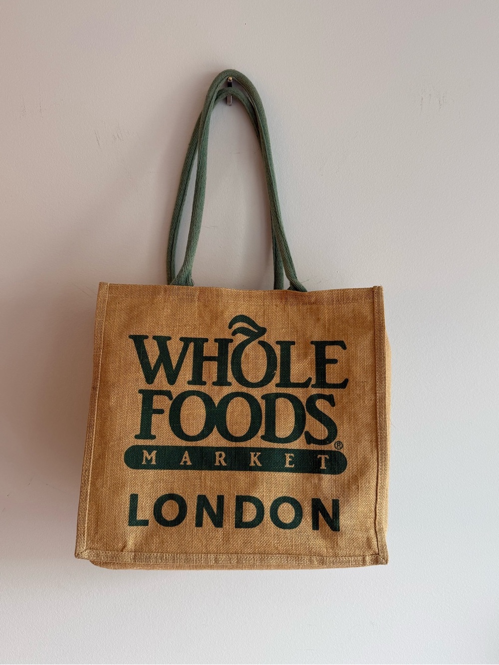 Whole Foods Market London Jute Tote Bag in Tan and Green